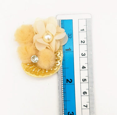 Hand Embroidered Beige And White Floral Applique, 2 Pcs